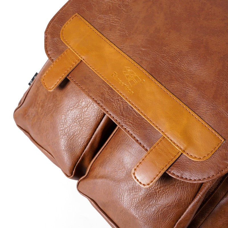 THREE-BOX Classic Chic Leather Backpack