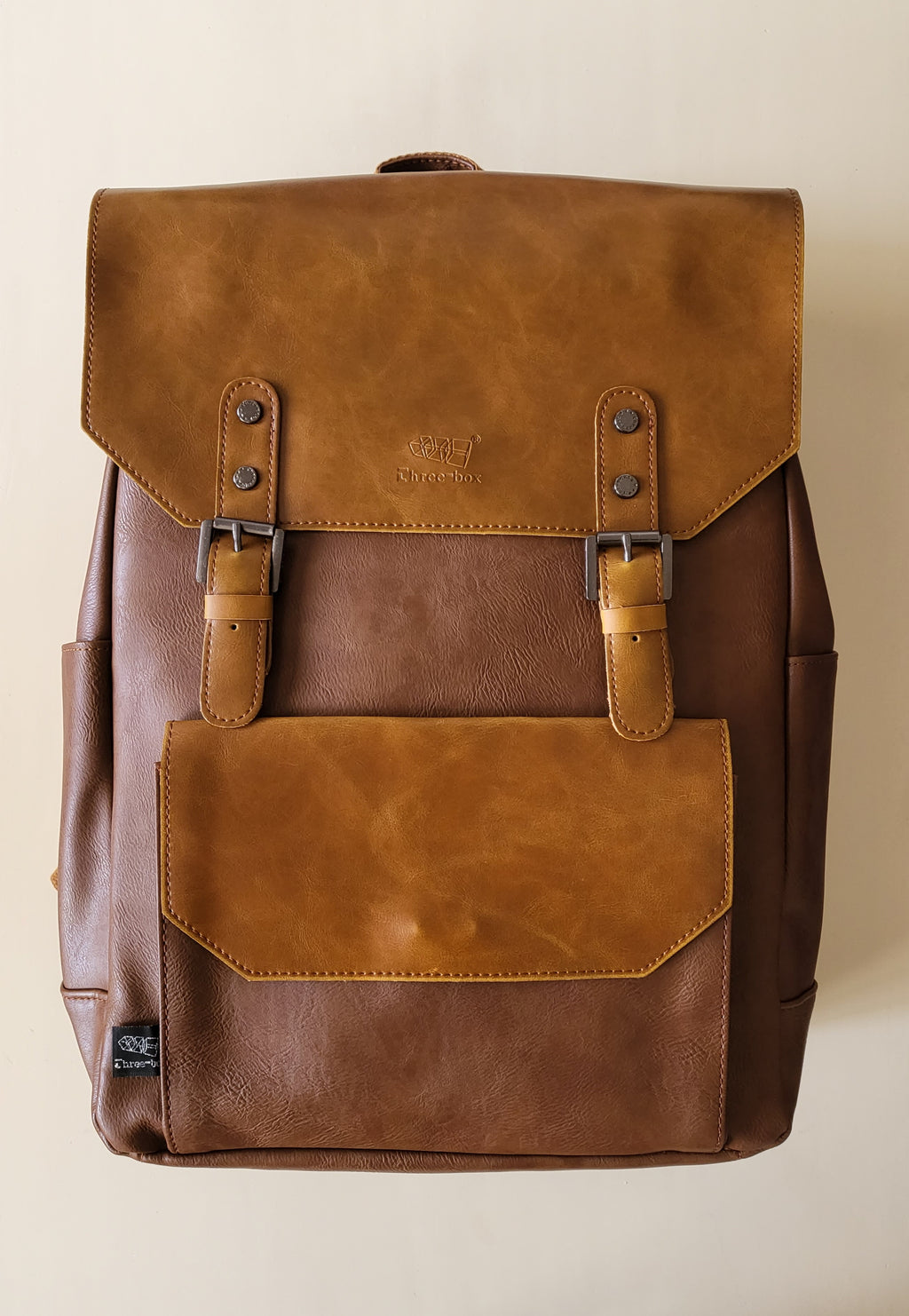 THREE-BOX 15.6" Laptop Large Capacity Unisex Leather Backpack