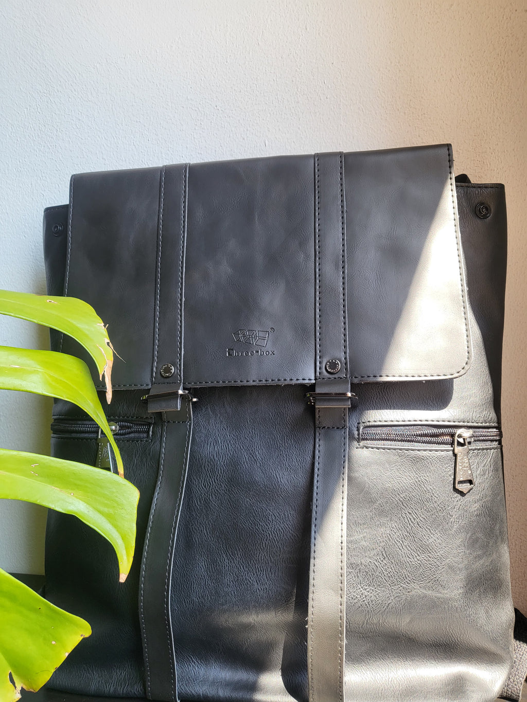 THREE-BOX Business Chic Leather Backpack 14" Laptop College Backpack