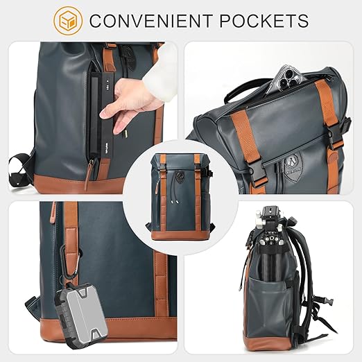 TARION Camera Backpack Professional Photo Leather Backpack  - Blue