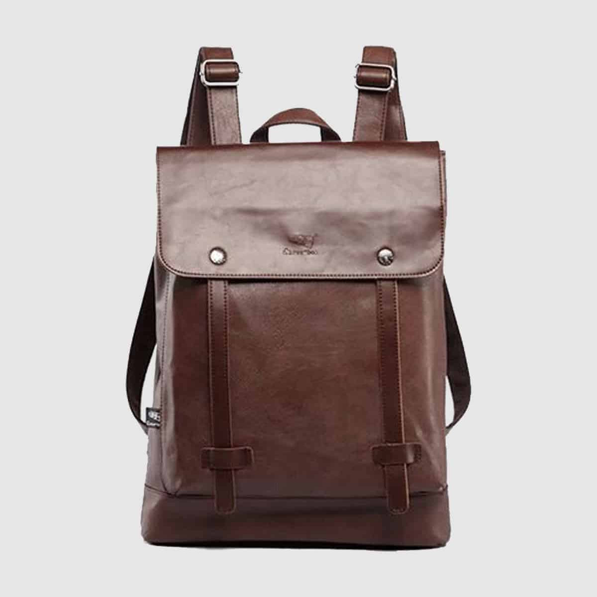 THREE-BOX Long-Neck Classic Chic Leather Backpack Slim 15.6" Laptop Backpack