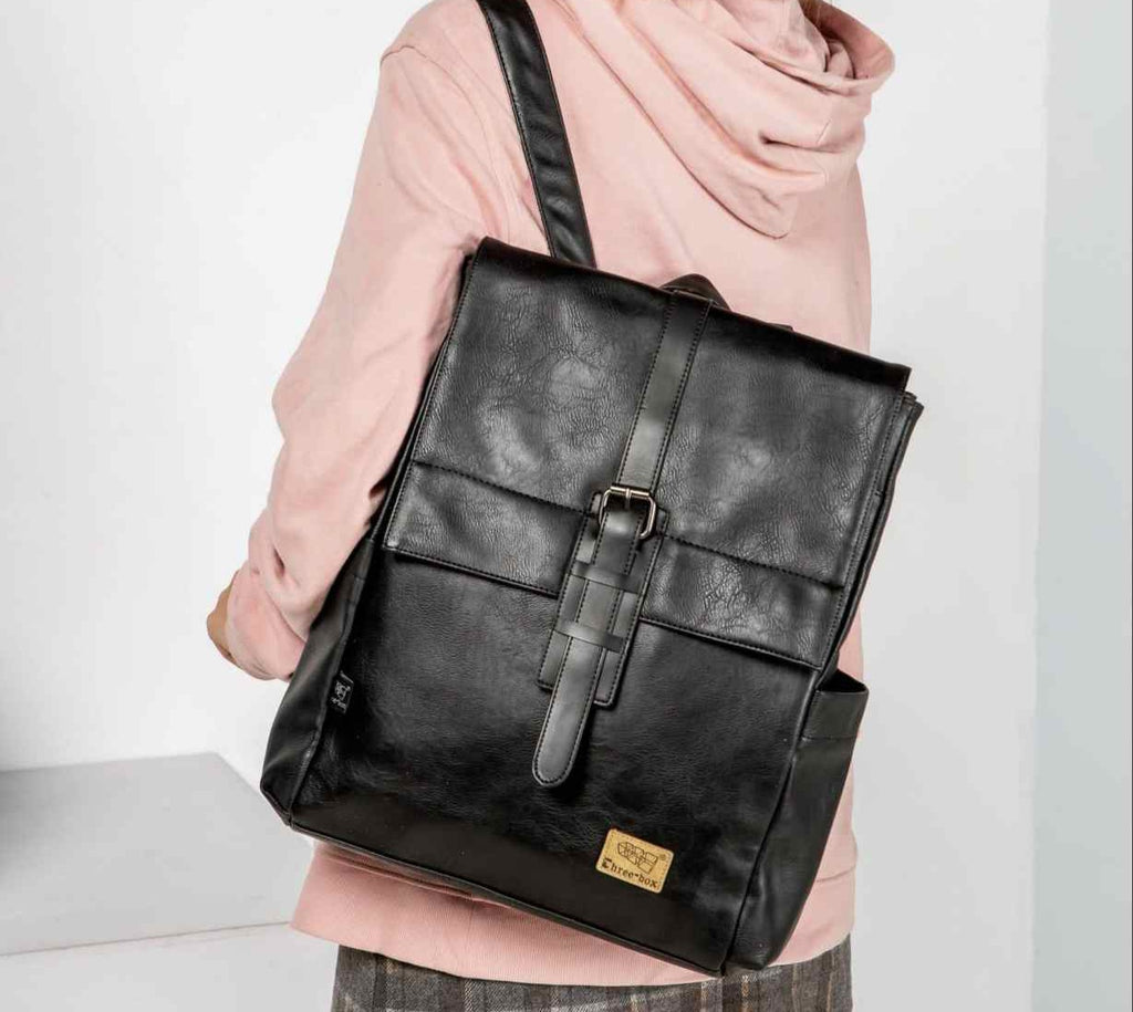 THREE-BOX Classic Style Leather Backpack 14" Laptop Backpack
