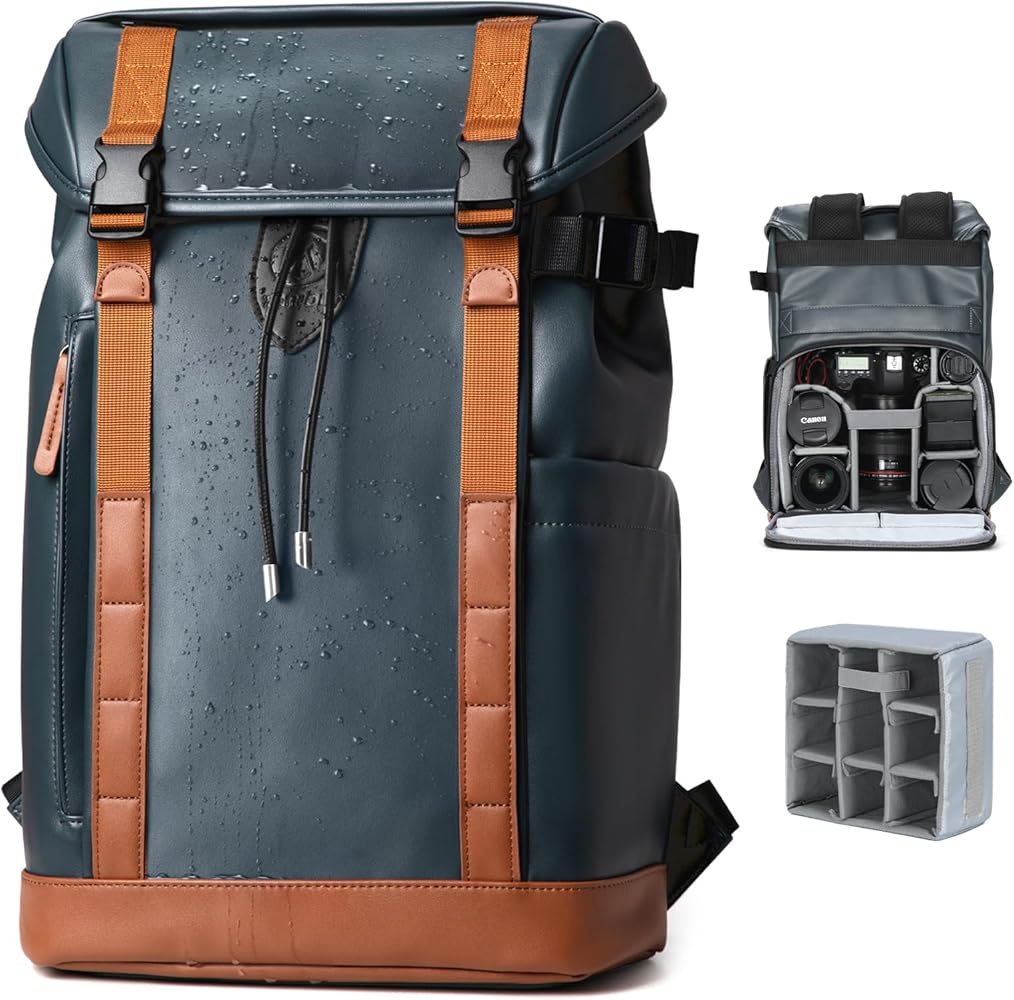 TARION Camera Backpack Professional Photo Leather Backpack  - Blue