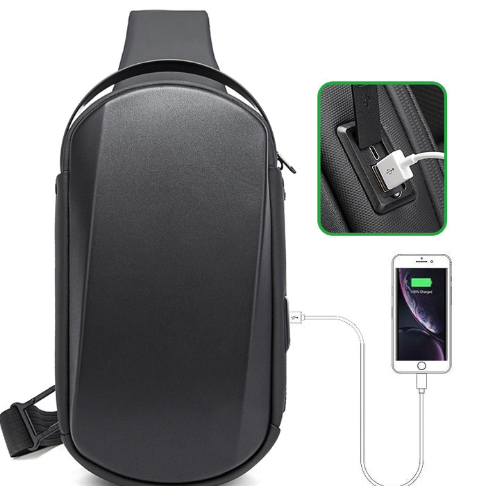 BANGE Waterproof Hard Shell Cross-Body Chest-Bag with USB Charging Port