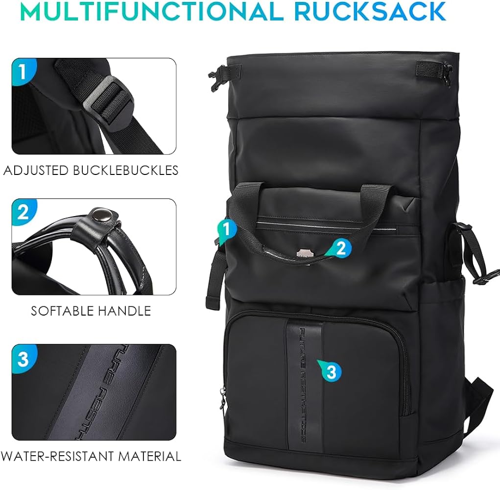 KAKA Roll-Top School Bag Laptop Rucksack Outdoor Travel Unisex Backpack