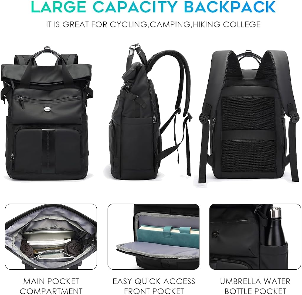 KAKA Roll-Top School Bag Laptop Rucksack Outdoor Travel Unisex Backpack