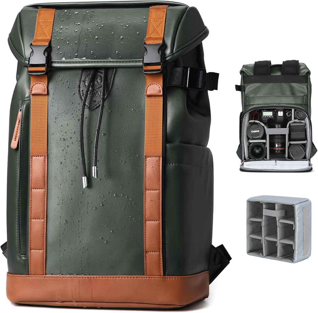 TARION Camera Backpack Professional Photo Leather Backpack - Green