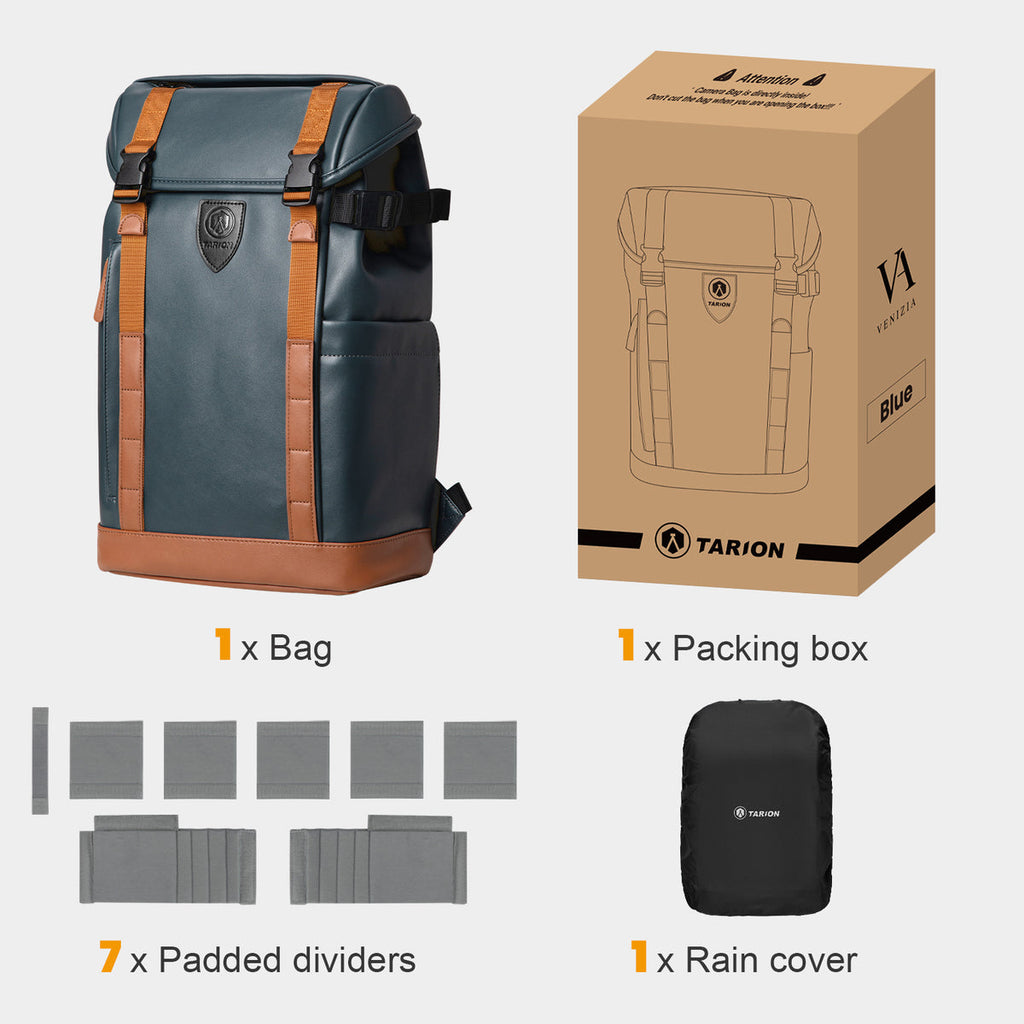 TARION Camera Backpack Professional Photo Leather Backpack  - Blue