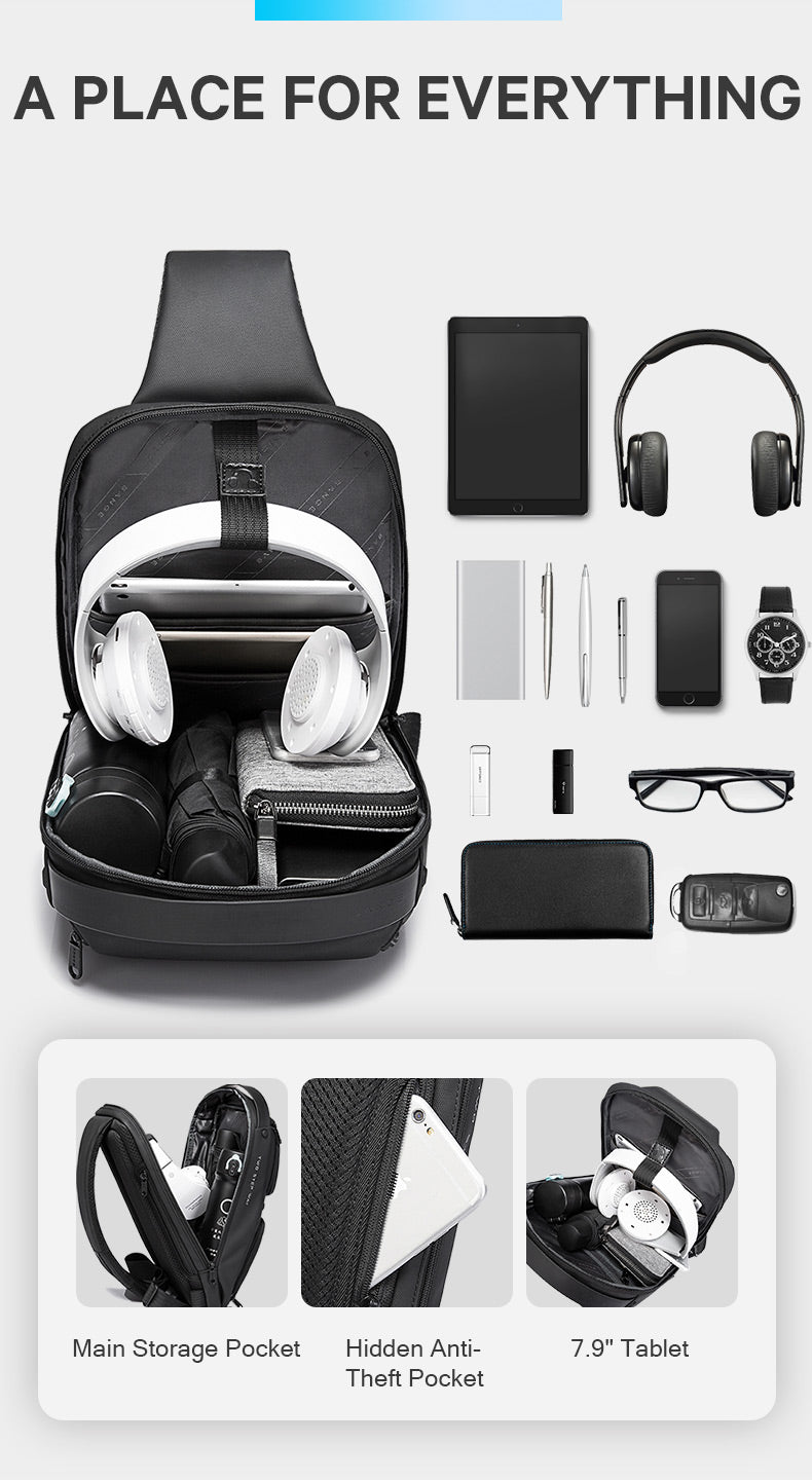 BANGE Waterproof Anti-theft Multifunction Cross-Body Chest-Bag with USB Charging Port