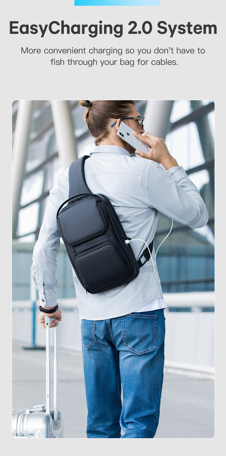 BANGE Waterproof Anti-theft Multifunction Cross-Body Chest-Bag with USB Charging Port