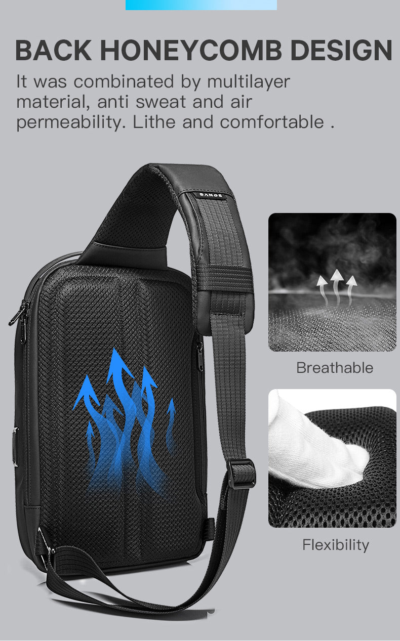 BANGE Waterproof Anti-theft Multifunction Cross-Body Chest-Bag with USB Charging Port
