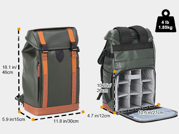 TARION Camera Backpack Professional Photo Leather Backpack - Green