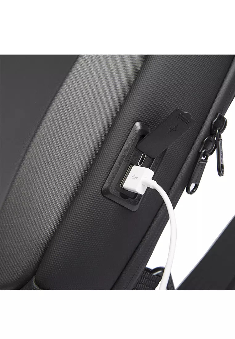 BANGE Waterproof Hard Shell Cross-Body Chest-Bag with USB Charging Port