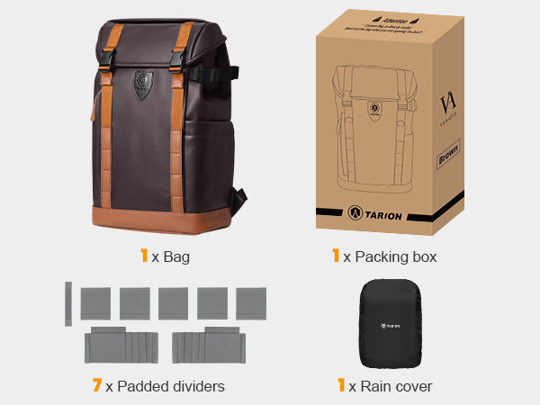 TARION Camera Backpack Professional Photo Leather Backpack - Brown