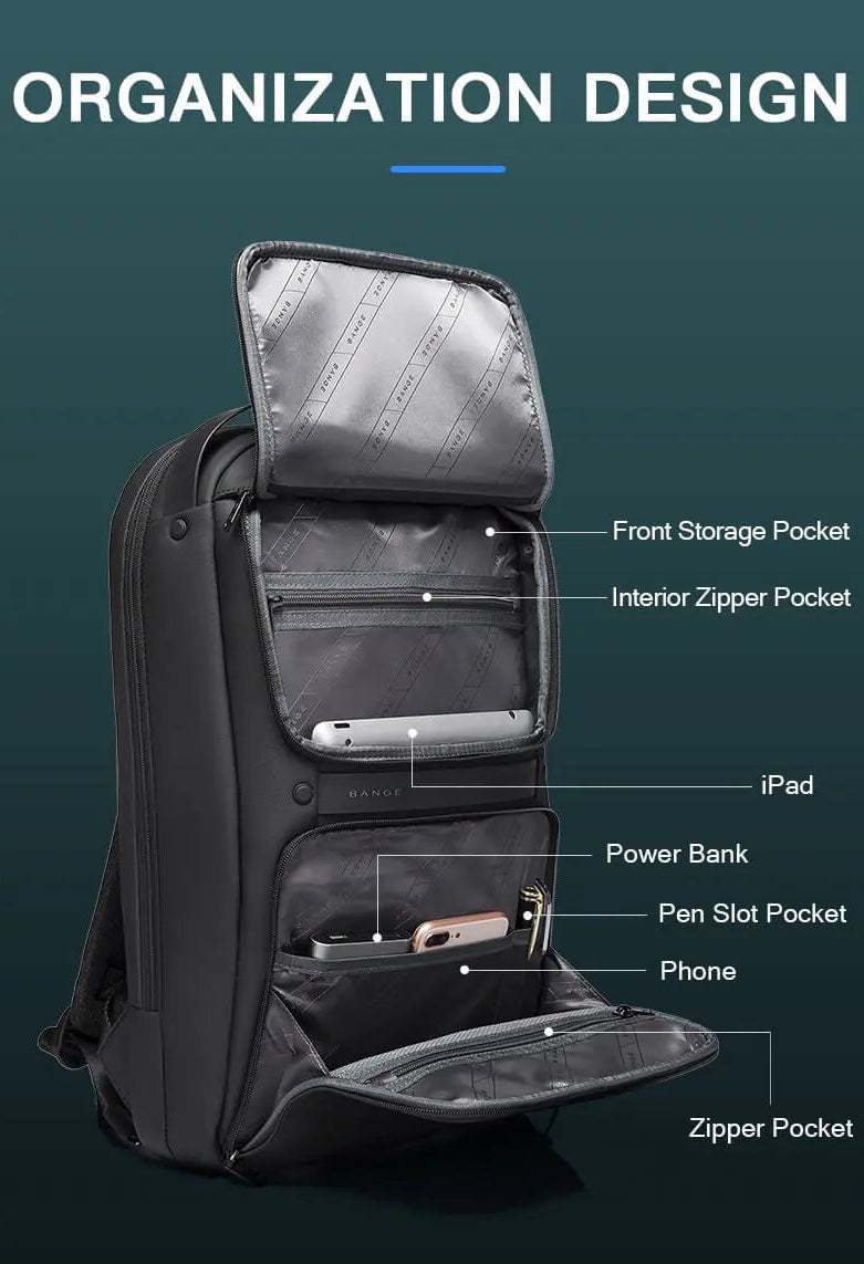 BANGE Waterproof 15.6" Laptop Compact Backpack Business School Anti-theft Backpack