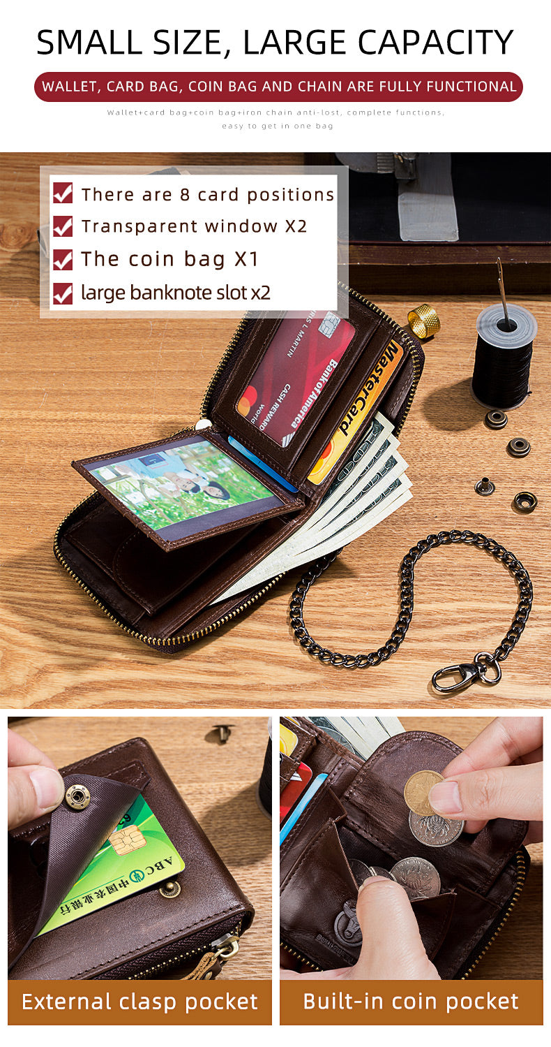 BULLCAPTAIN Bi-Fold Wallet Genuine Leather Multi Card Holder Wallet