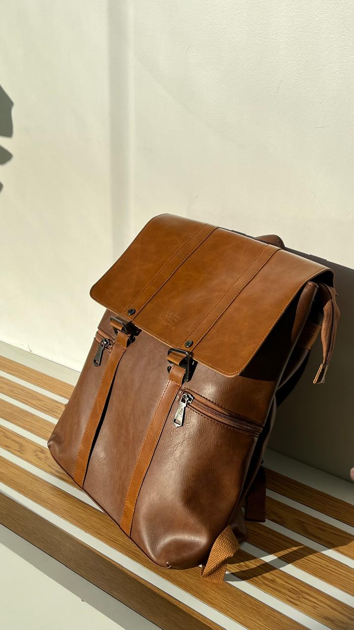 THREE-BOX Business Chic Leather Backpack 14" Laptop College Backpack