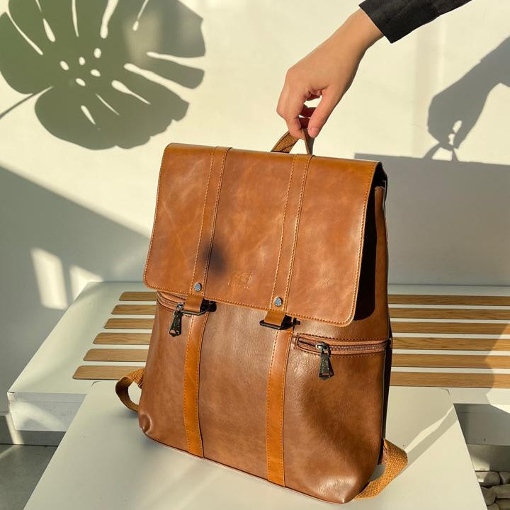THREE-BOX Business Chic Leather Backpack 14" Laptop College Backpack