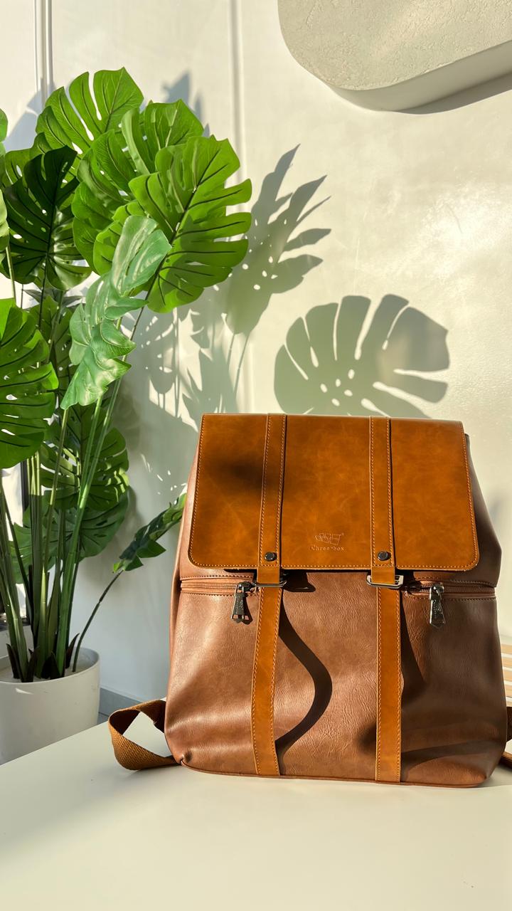 THREE-BOX Business Chic Leather Backpack 14" Laptop College Backpack