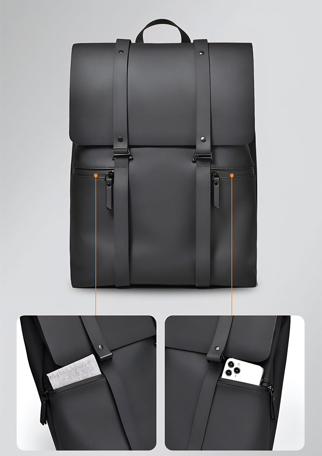 Double Hook Leather 15.6" Laptop Trendy Backpack