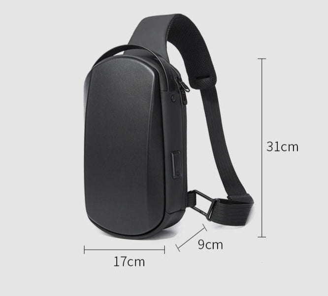 BANGE Waterproof Hard Shell Cross-Body Chest-Bag with USB Charging Port