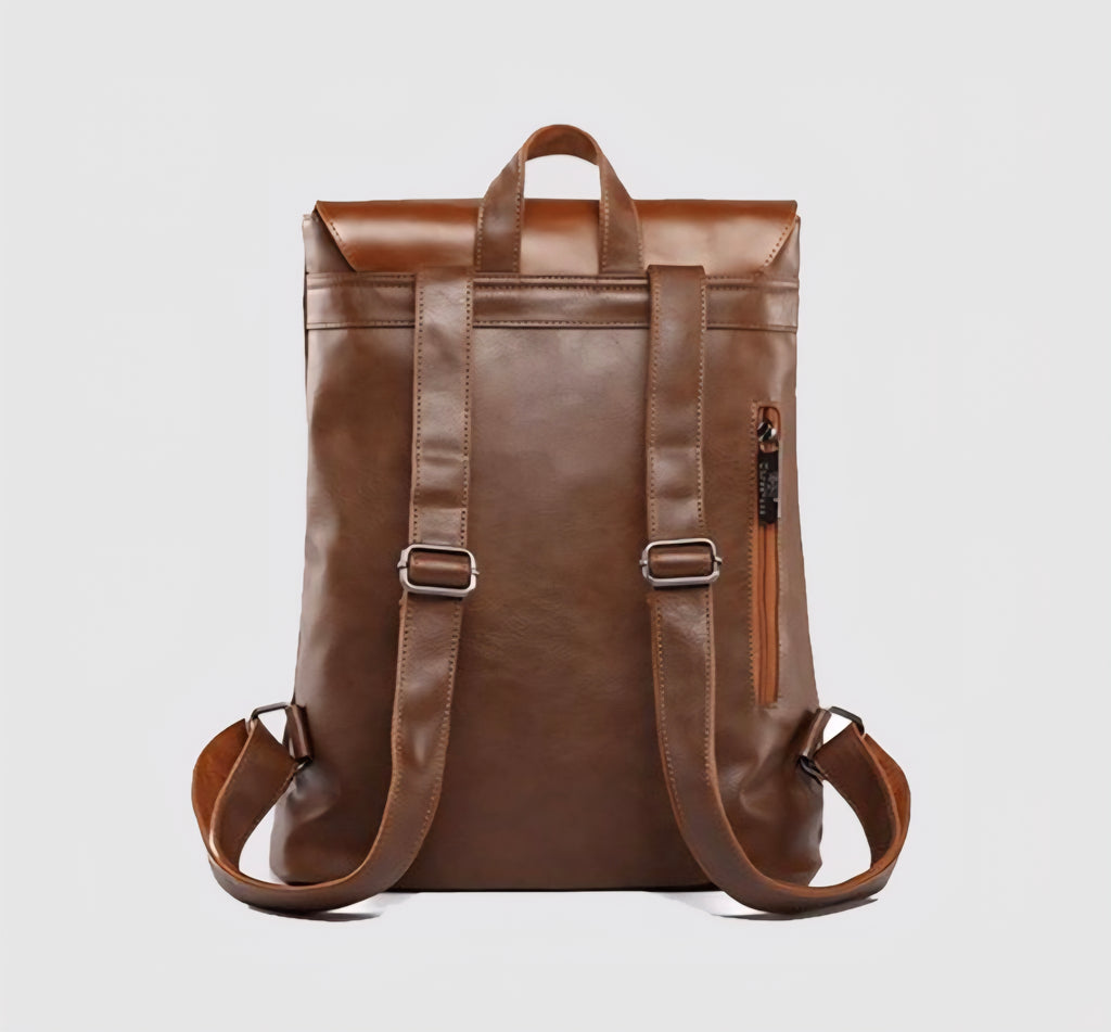 THREE-BOX Long-Neck Classic Chic Leather Backpack Slim 15.6" Laptop Backpack