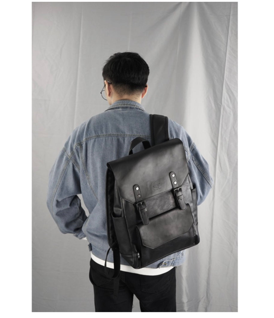 THREE-BOX 15.6" Laptop Large Capacity Unisex Leather Backpack
