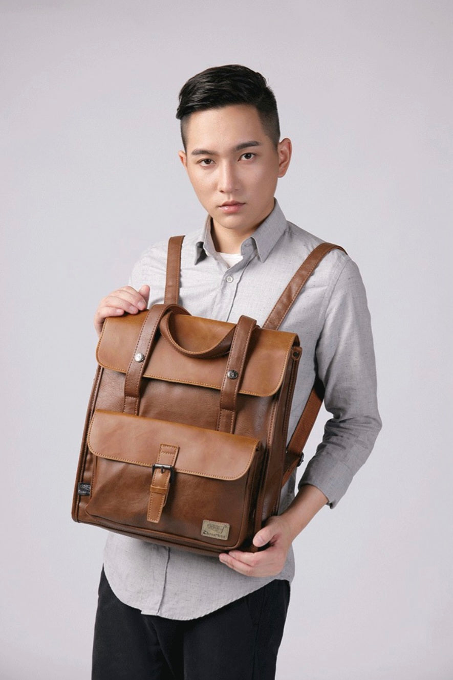 THREE-BOX Saudi Backpack Leather 14" Laptop Backpack