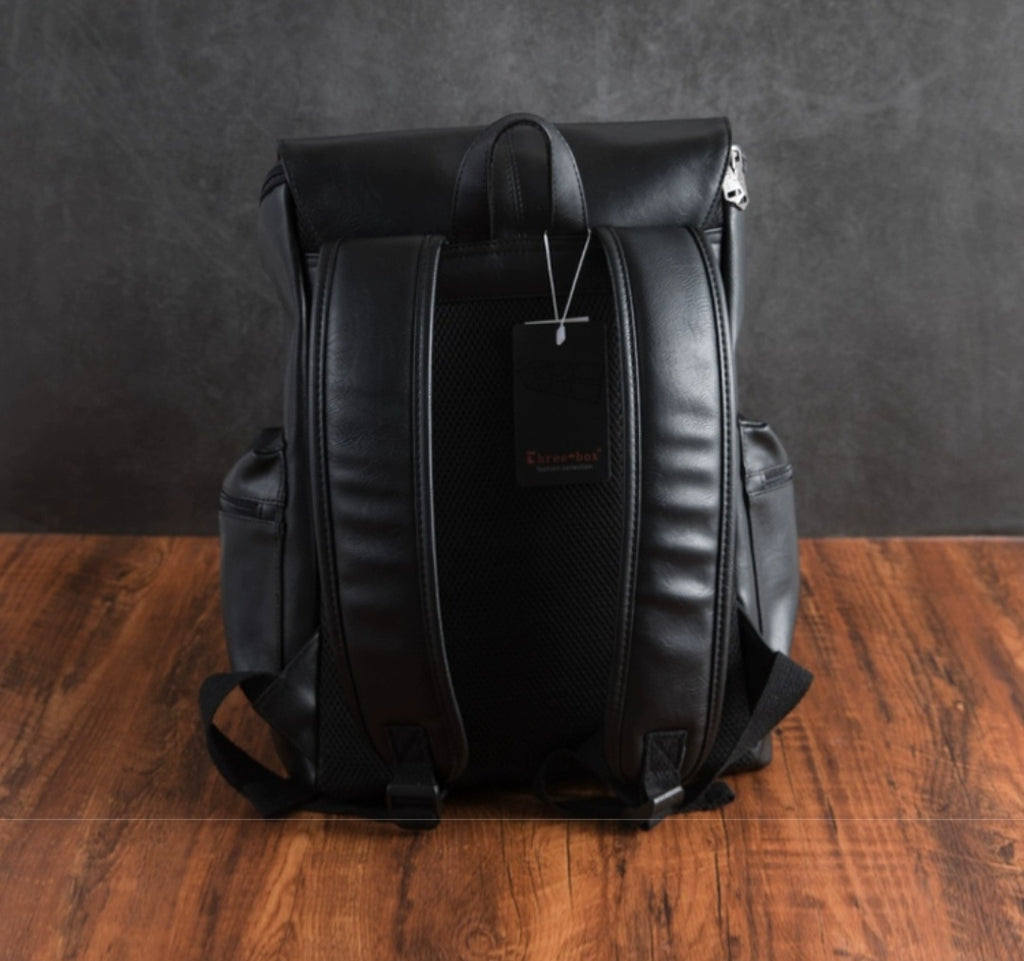 THREE-BOX 15.6"Laptop Large Capacity Unisex Leather Backpack