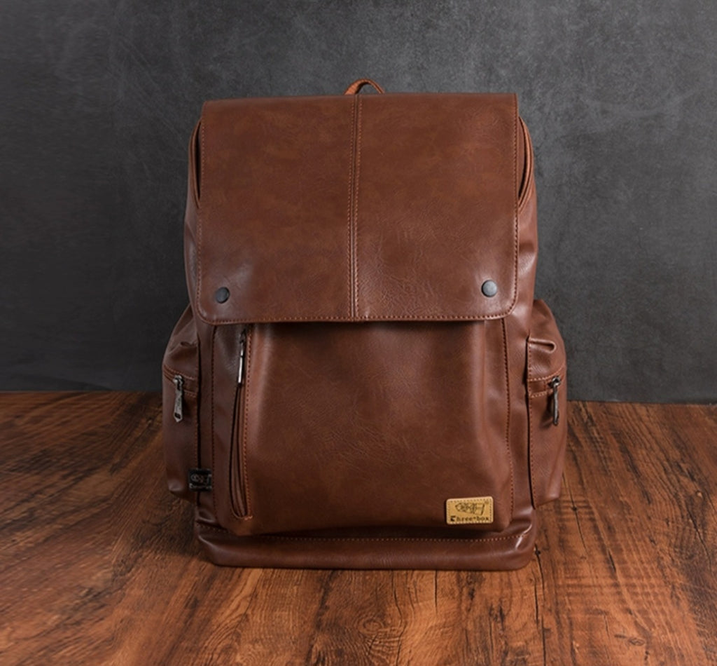 THREE-BOX 15.6"Laptop Large Capacity Unisex Leather Backpack