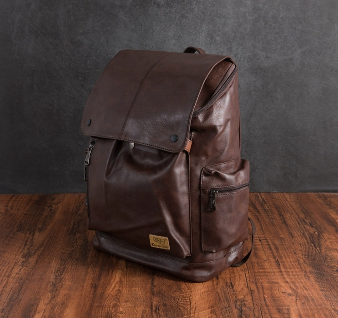 THREE-BOX 15.6"Laptop Large Capacity Unisex Leather Backpack
