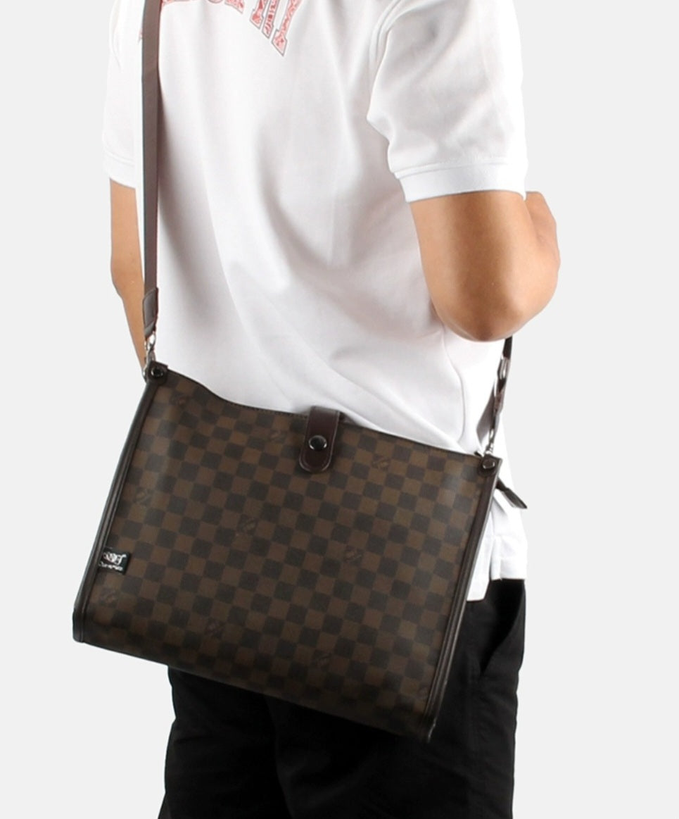 THREE-BOX Damier Cross-body Bag Leather Shoulder Bag