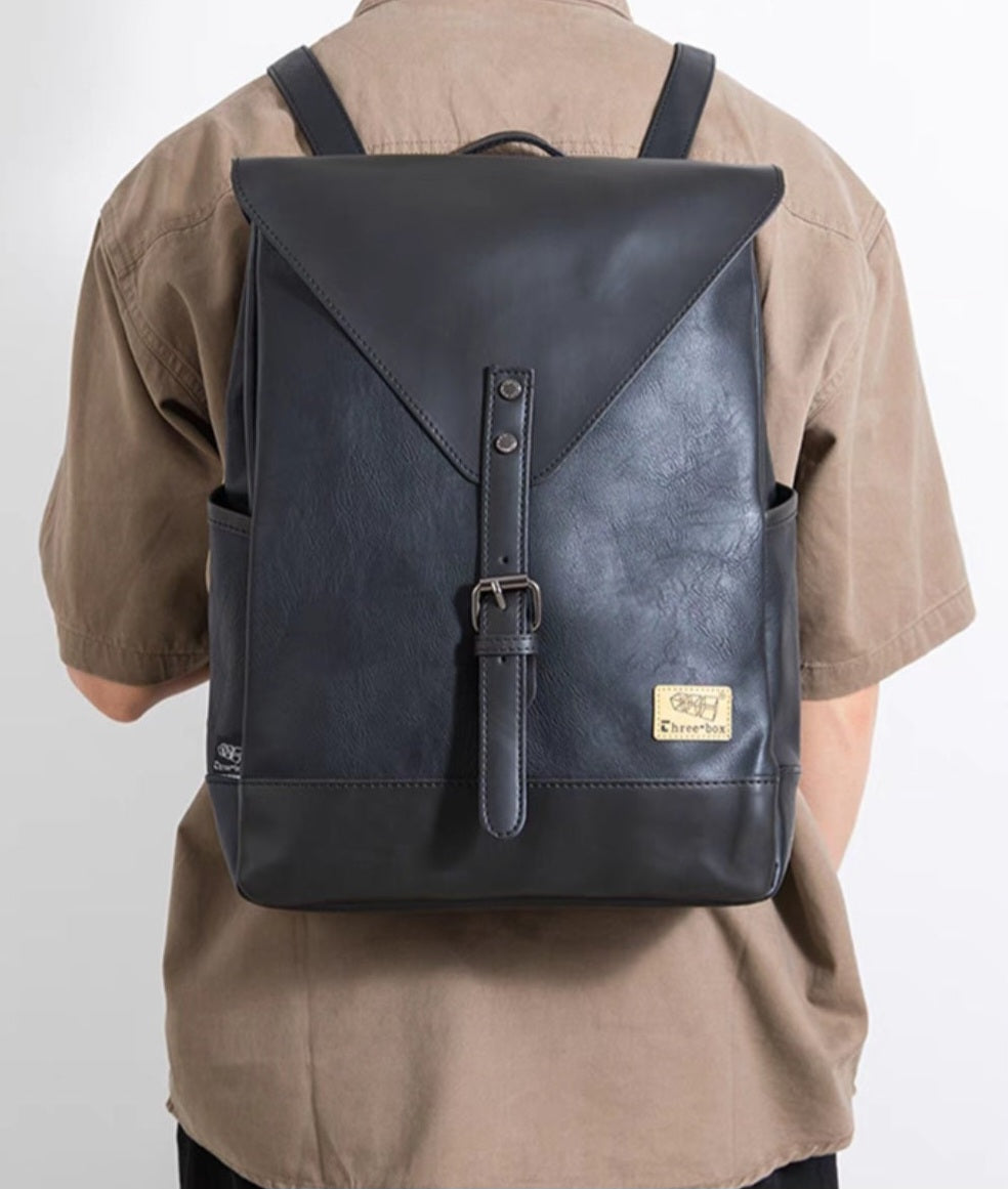 THREE-BOX Old-School Classic Chic Unisex Leather Backpack