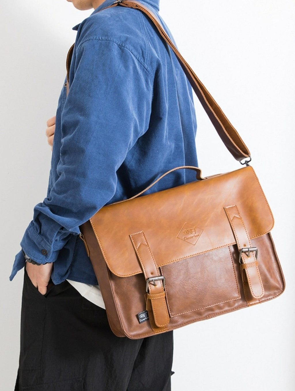 THREE-BOX Business/ Messenger Bag Classic Look Leather Shoulder Bag