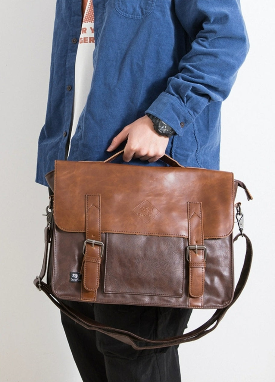 THREE-BOX Business/ Messenger Bag Classic Look Leather Shoulder Bag