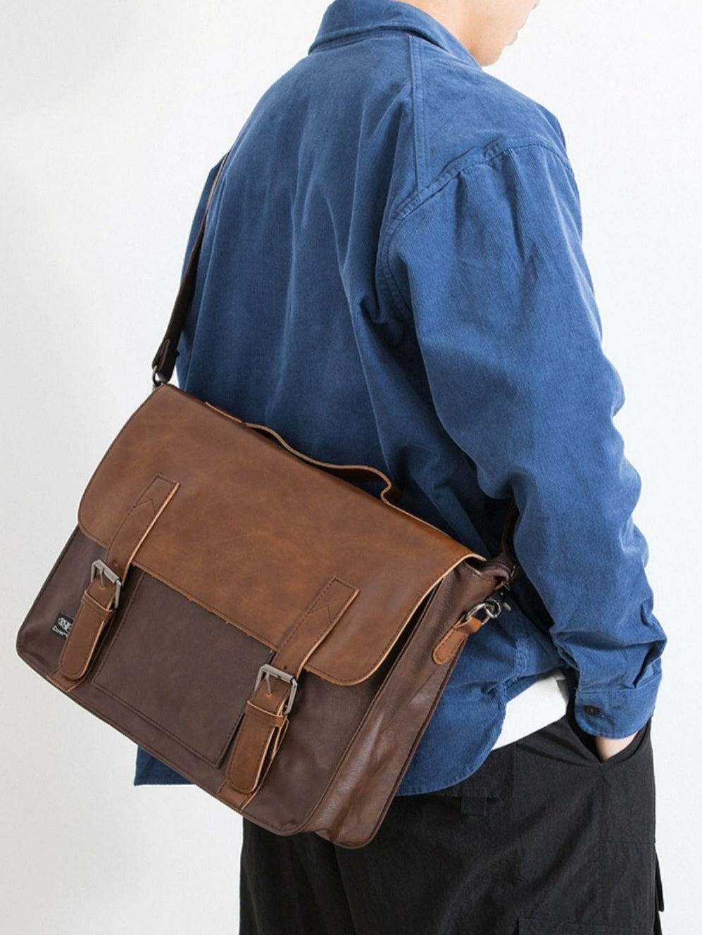 THREE-BOX Business/ Messenger Bag Classic Look Leather Shoulder Bag