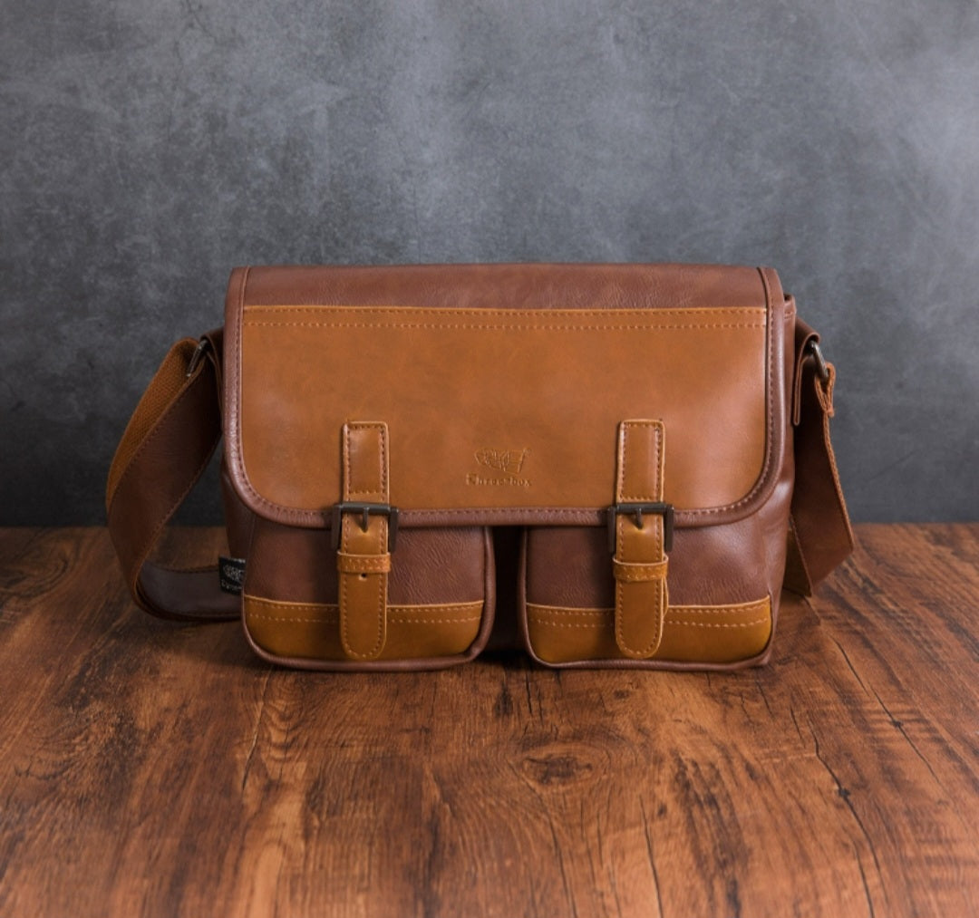 THREE-BOX Mini-Messenger / Cross-Body Bag Leather Shoulder Bag