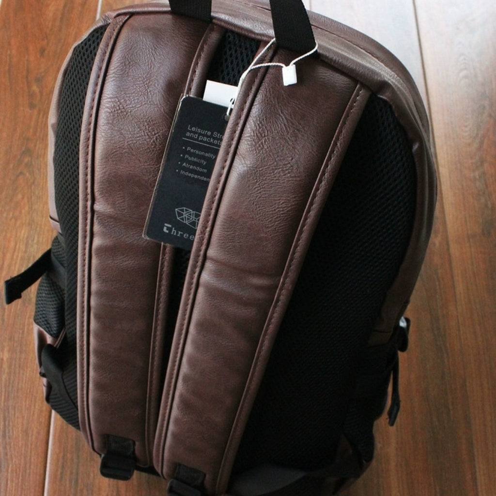 THREE-BOX 15.6"Laptop Classic Leather Backpack