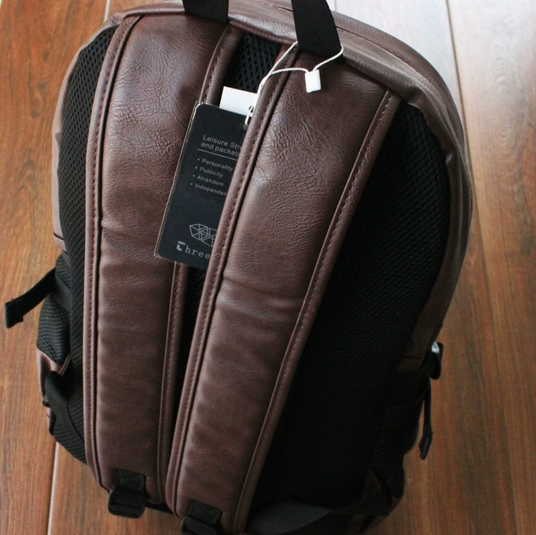 THREE-BOX 15.6"Laptop Classic Leather Backpack