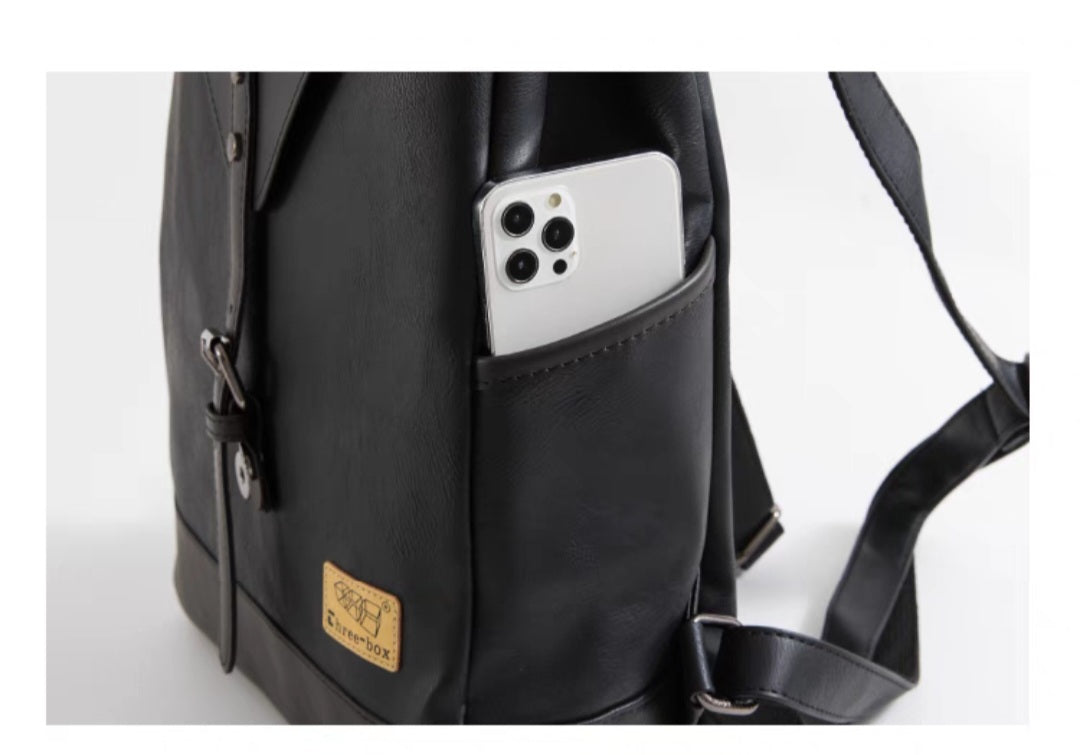 THREE-BOX Old-School Classic Chic Unisex Leather Backpack