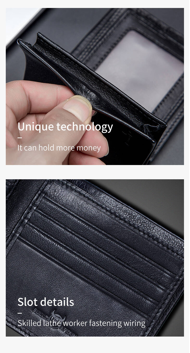 BULLCAPTAIN Bi-Fold Wallets Cowhide Genuine Leather Multi Credit Card Wallet