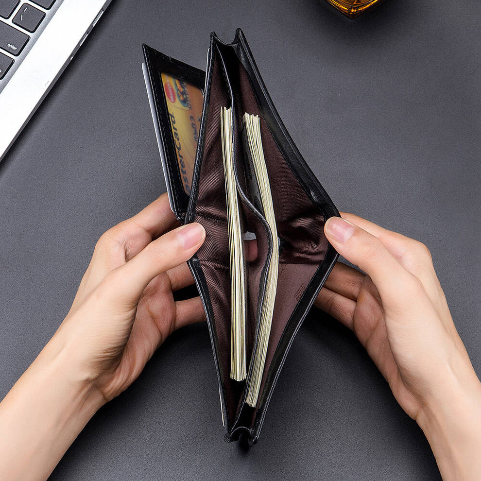 BULLCAPTAIN Bi-Fold Wallets Cowhide Genuine Leather Multi Credit Card Wallet