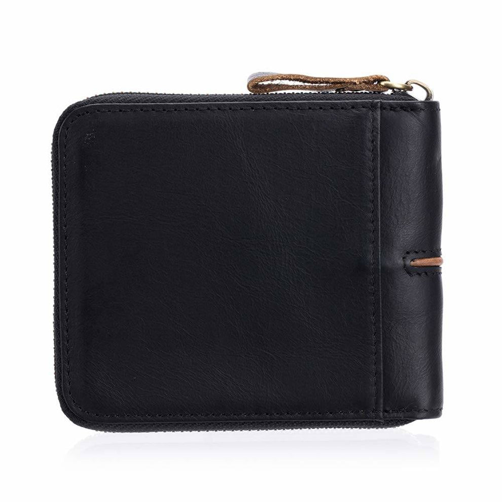 BULLCAPTAIN Genuine Leather Bi-Fold Zipper Wallet