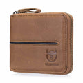 BULLCAPTAIN Genuine Leather Bi-Fold Zipper Wallet