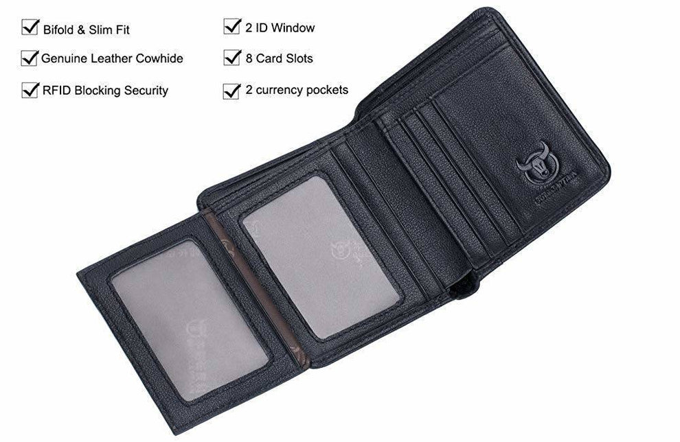 BULLCAPTAIN Trifold Wallets Genuine Leather Multi Card Wallet