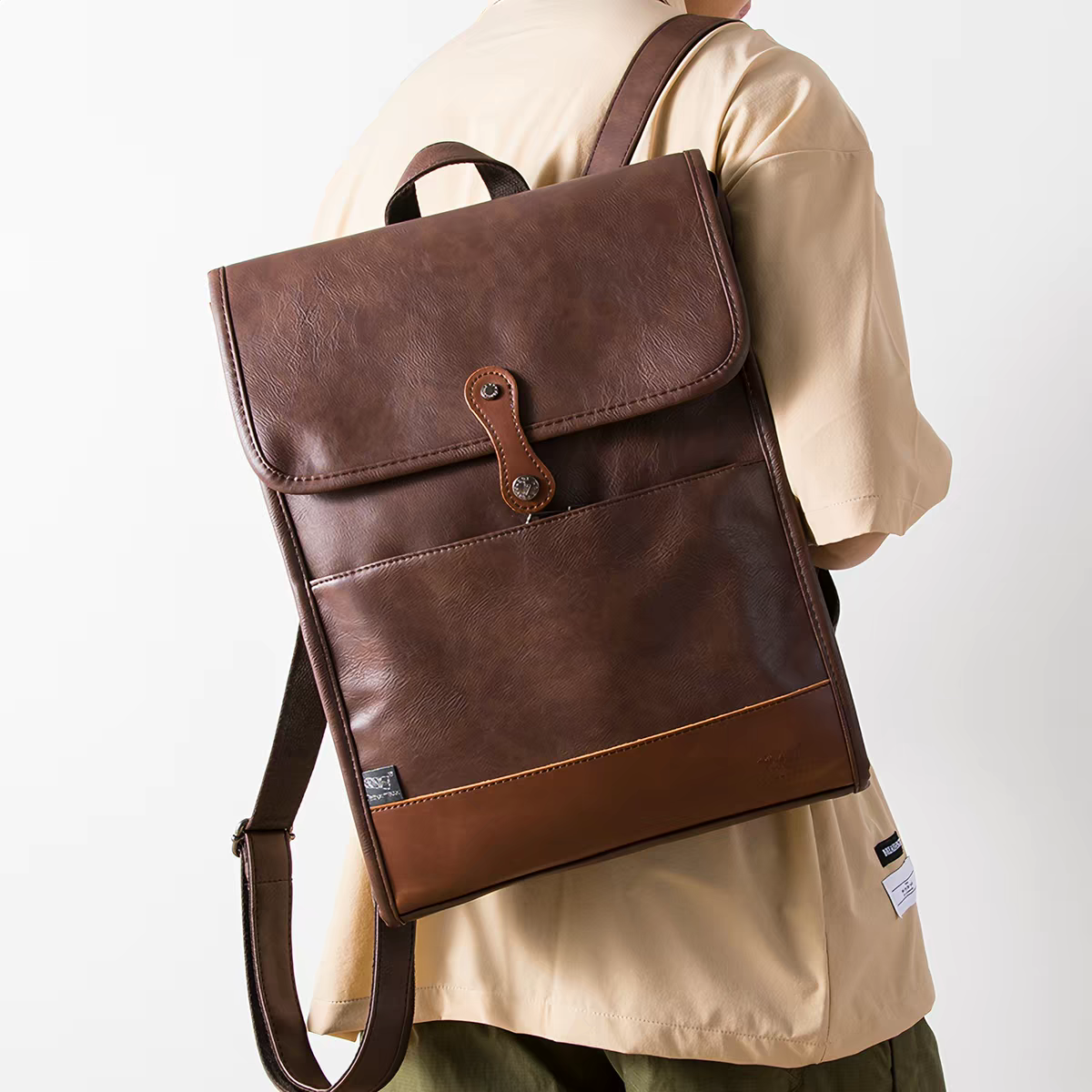 THREE-BOX Infinity Leather Backpack 14" Laptop Backpack