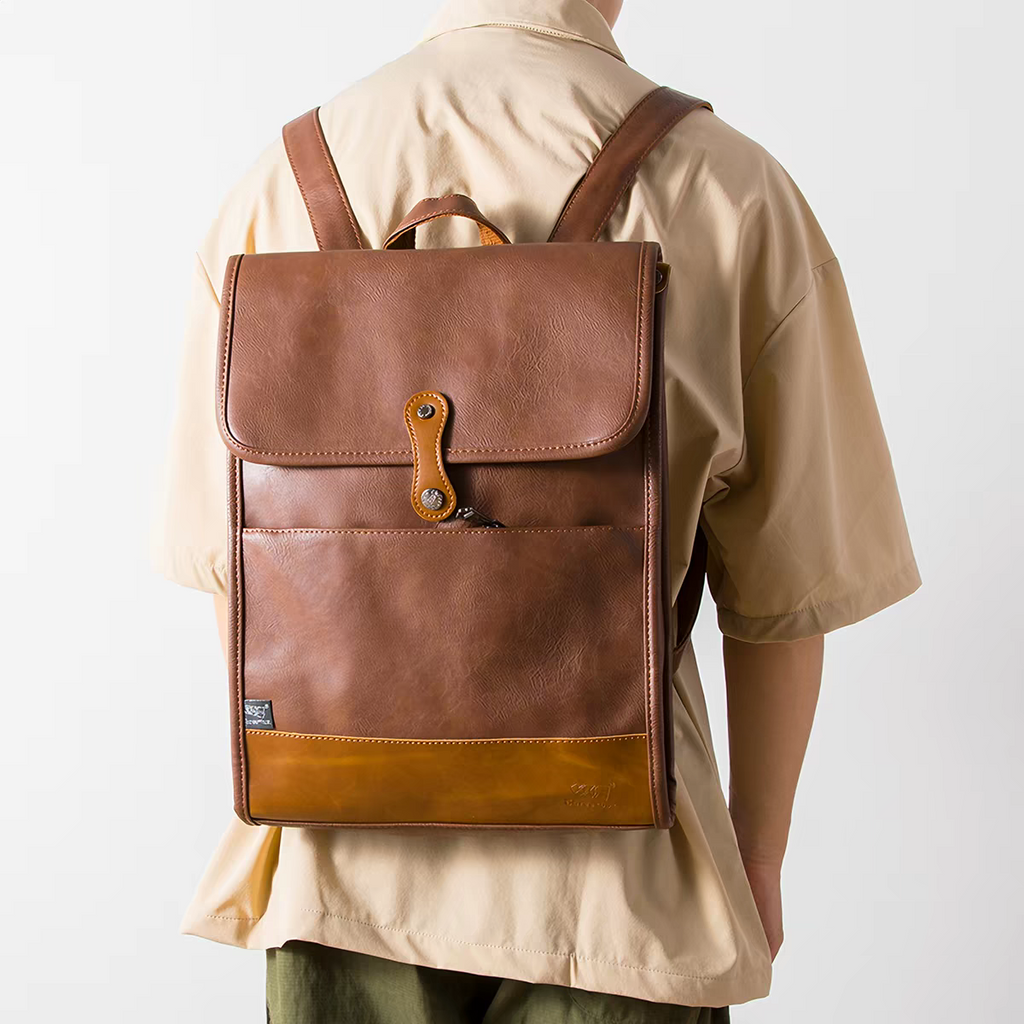 THREE-BOX Infinity Leather Backpack 14" Laptop Backpack