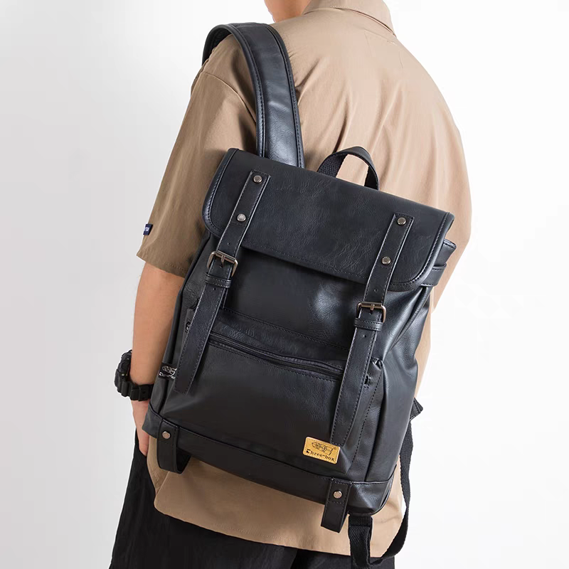 THREE-BOX 15.6" Laptop Large Capacity Unisex Leather Backpack