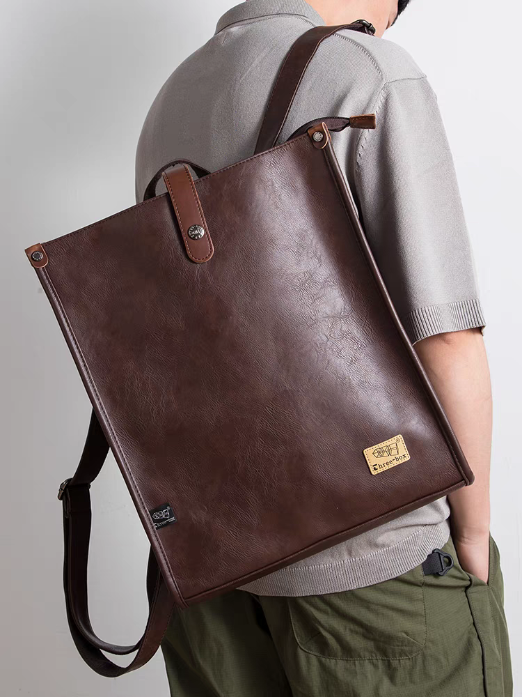 THREE-BOX Unique Fashionable Leather Backpack