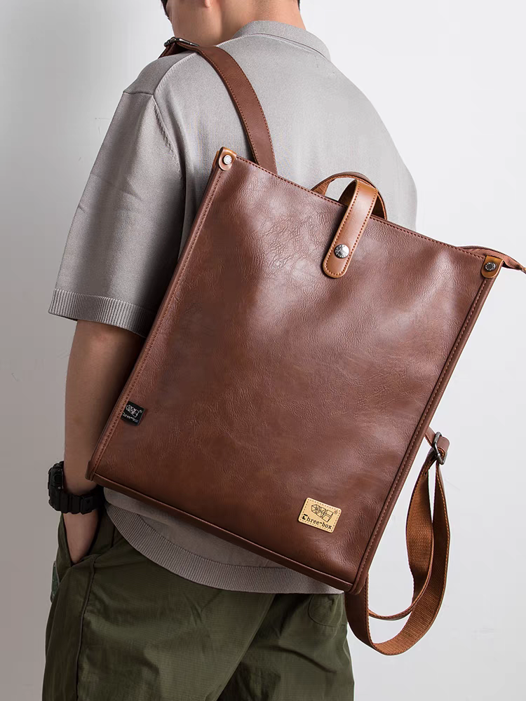 THREE-BOX Unique Fashionable Leather Backpack